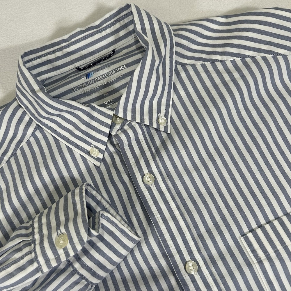 Vineyard Vines Mens Medium Blue‎ Striped Long Sleeve OTG Brr Performance Shirt